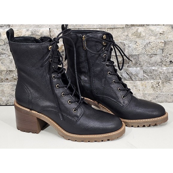 NEW Crown Vintage Boots Womens 10M Black Leather Yuliana Combat Lace-Up Lug Sole - Picture 4 of 13